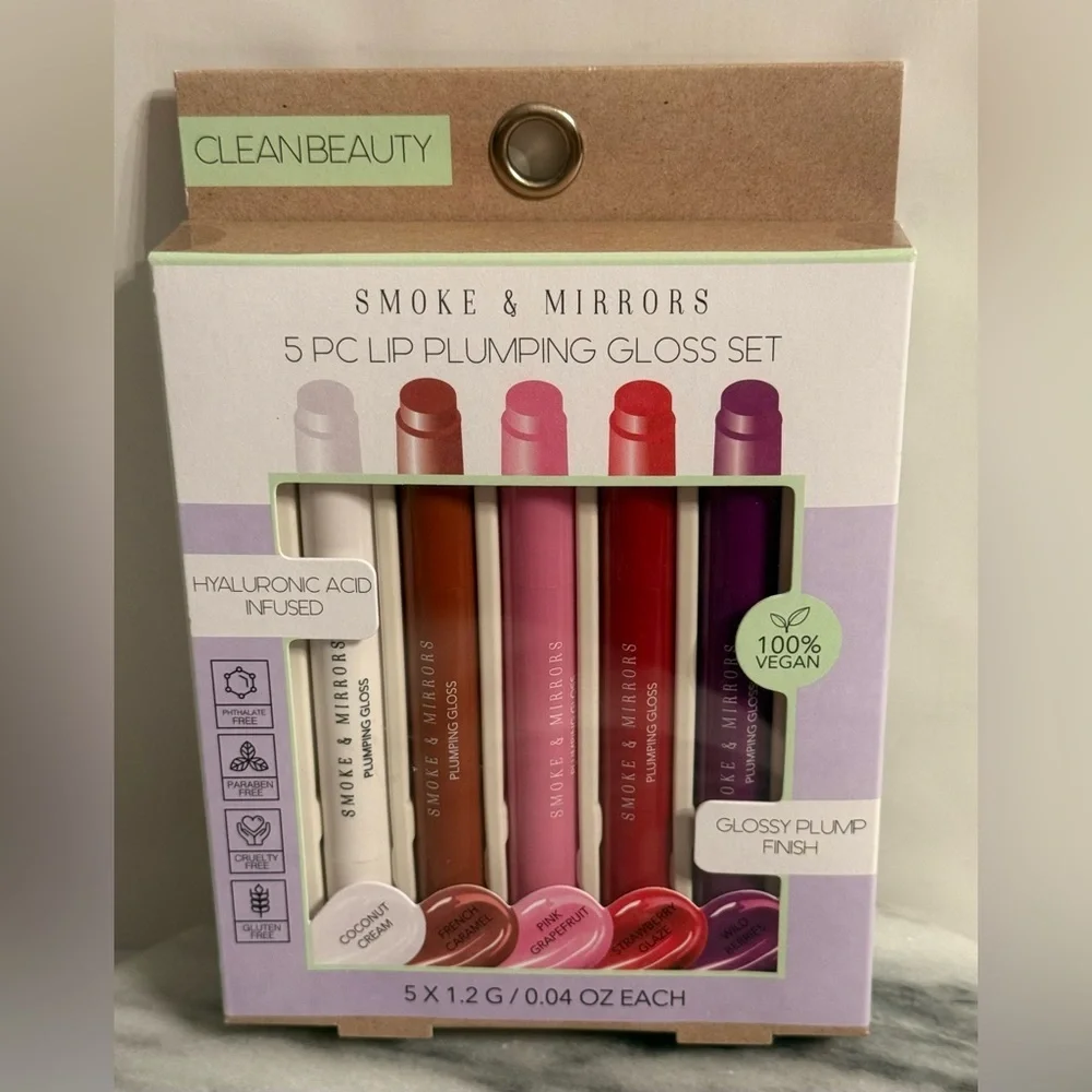 Smoke & Mirrors 5 Pc Lip Plumping Gloss Set Hyaluronic Acid Vegan Clean Beauty
